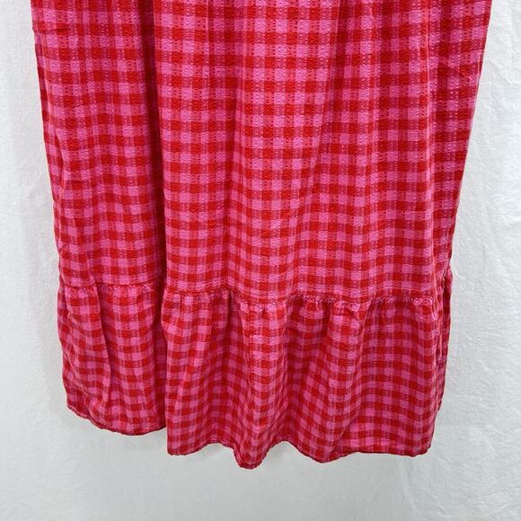 LANE BRYANT Gingham Sleeveless Flounce Hem Seersucker Midi Dress 18 Pink Pockets - Picture 7 of 15